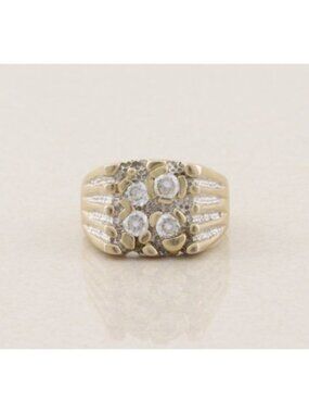 Men's 18k Gold Plate Over Sterling Silver Cubic Zirconia Nugget Ring Size 13 1/4